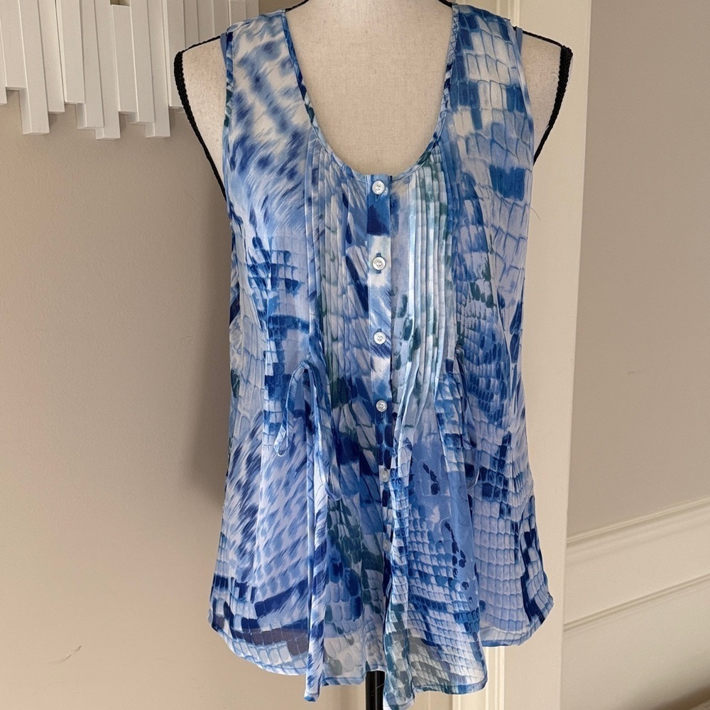Calvin Klein Sleeveless Medium Petite Blue Print Sleeveless Blouse MP